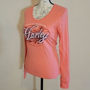 Harley Davidson Peach Long Sleeve Thumbhole Top.
